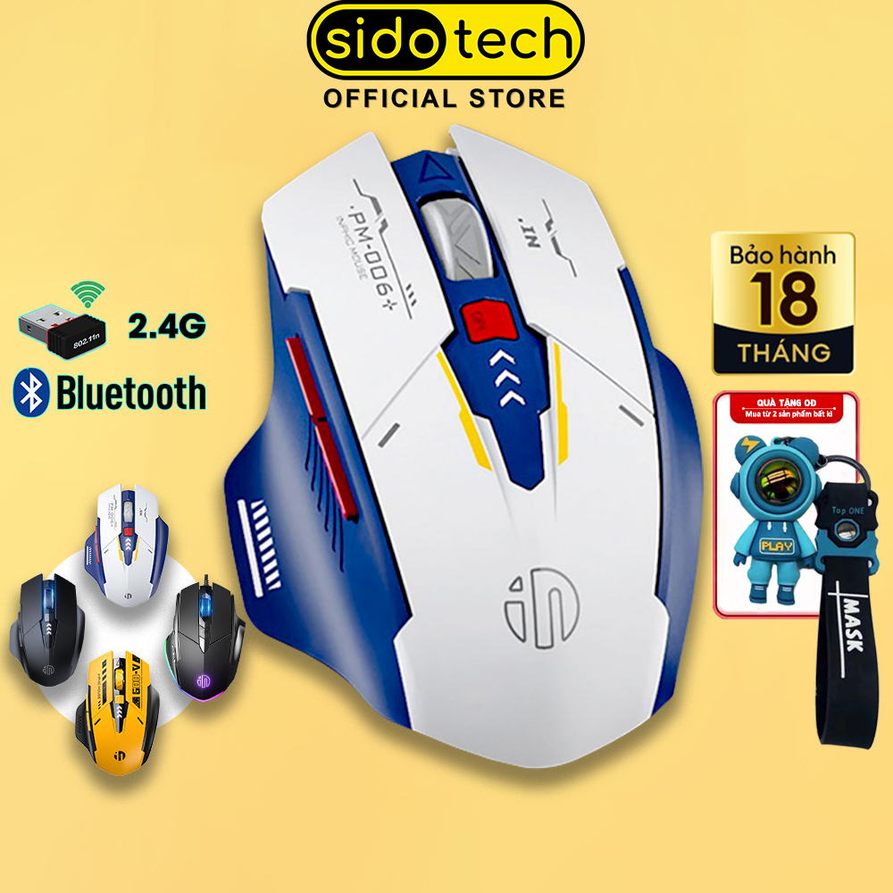 Chuột máy tính không dây pin sạc SIDOTECH M6P GUNDAM gaming công thái học silent chống ồn 6 nút điều chỉnh DPI