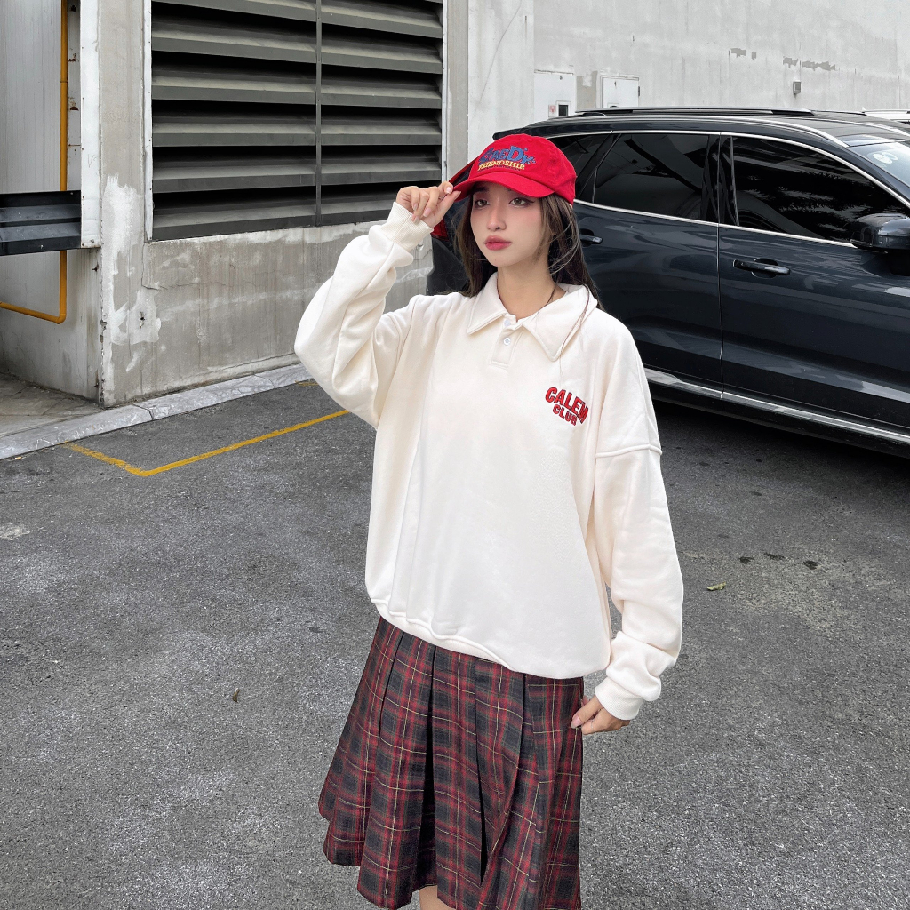 Áo POLO tay DÀI Thêu Calem form BOXY vải nỉ bông brand Calem.Club chính hãng