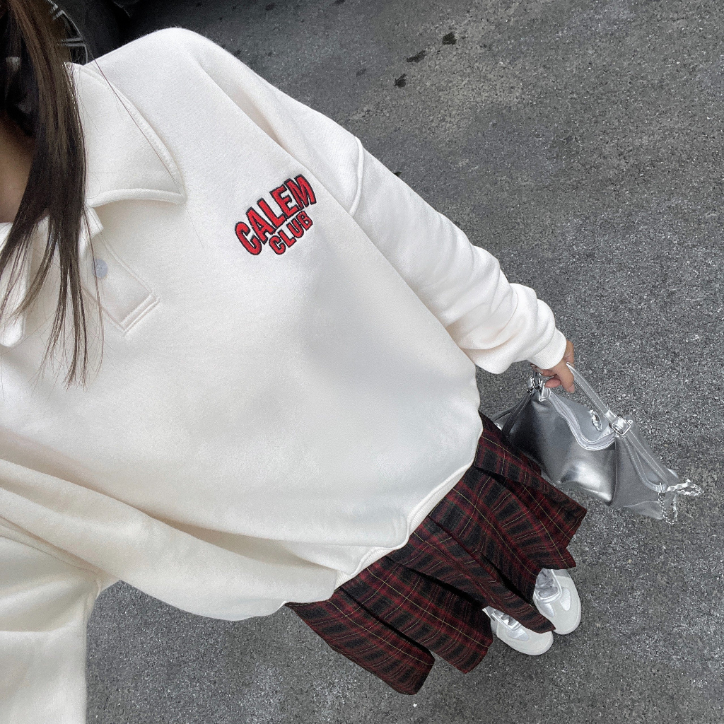 Áo POLO tay DÀI Thêu Calem form BOXY vải nỉ bông brand Calem.Club chính hãng