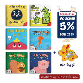 Combo Đèn lồng gỗ Trung Thu và 6 cuốn sách Ehon giúp Phát triển tư duy - Song Ngữ Ai giấu cái gì và Hình khối