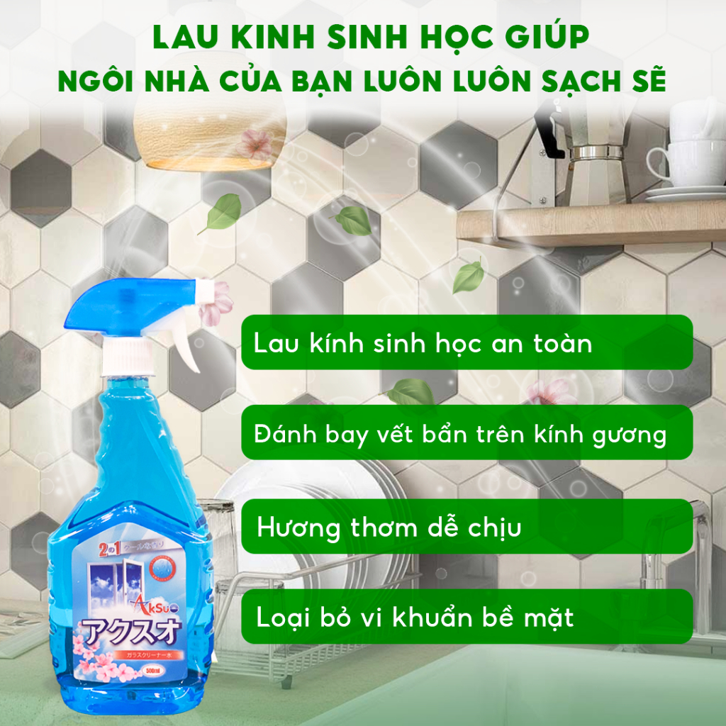 Nước Lau Kính Aksuo Shark Dành Cho Gương Kính Sáng Bóng Hương Thơm Tươi Mát Đánh Bay Mọi Vết Bẩn An Toàn Cho Da