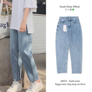Quần jean baggy nữ ulzzang Kyubi Basic Simple cắt gấu lai tua (Có Bigsize Size Đại ) - Quần Baggy jean Kyubi BJR51