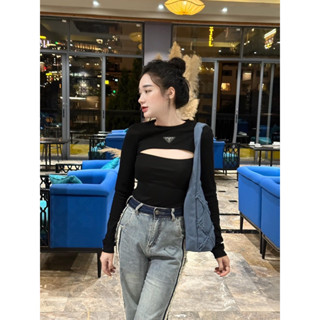 Áo thun dài tay khoét hở ngực sexxy, Áo kiểu dáng ôm co giãn AT7418- NhiNhi Shop