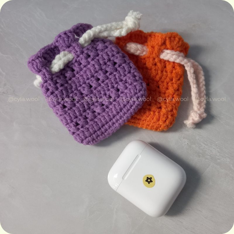 Túi đựng airpods len dạng dây rút