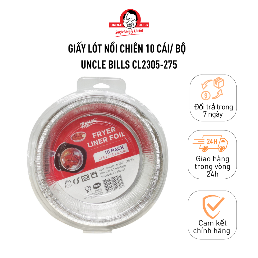 Khay giấy bạc lót nồi chiên không dầu Uncle Bills bộ 10 cái 21,5x17,5x4,5cm CL2305-275