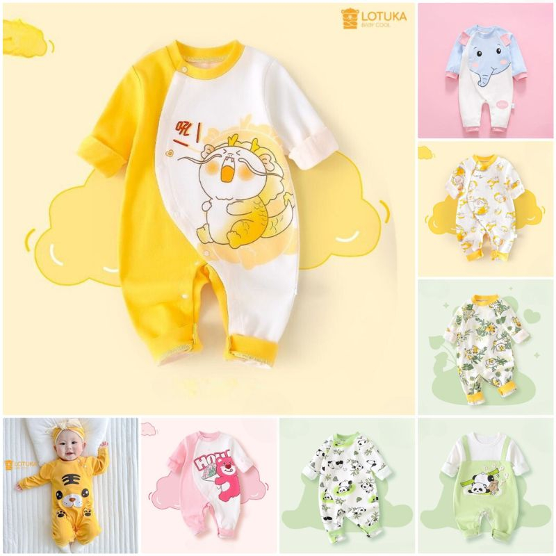 Body Dài Tay LOTUKA Cho Bé Áo Liền Thân Sơ Sinh Chất Cotton Mềm Mịn 3-12kg