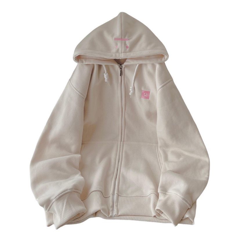 Áo Khoác Nỉ Mũ  Logo Mặt Cười Vuông  Chất Nỉ Bông Dày Dặn Phong Cách Hàn Quốc Sành Điệu