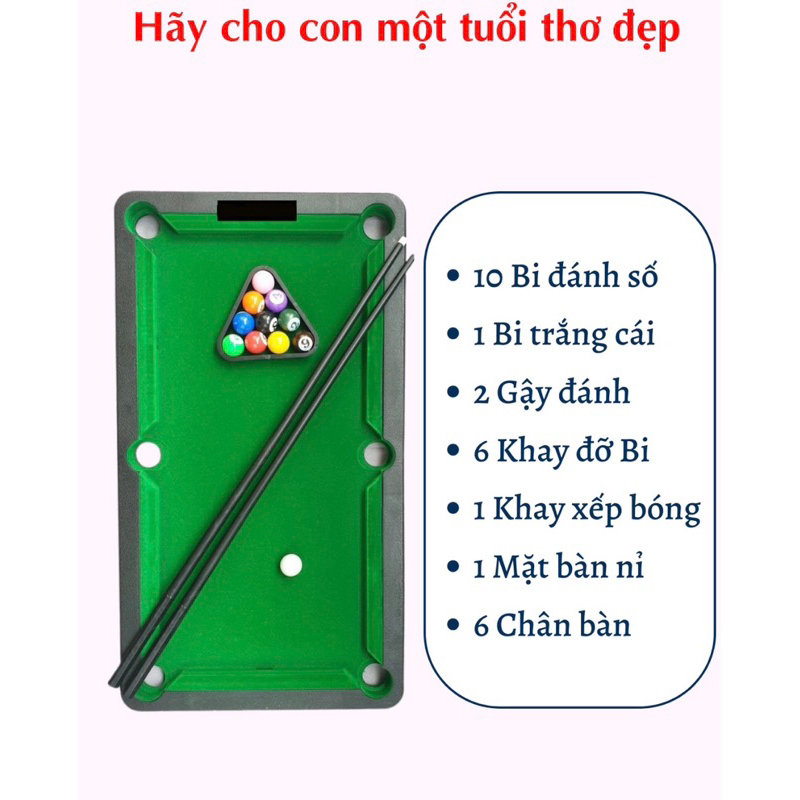 Bàn bi a mini mặt bàn bọc nỉ, bàn bida gồm 2 gậy 11 bi đánh số, Bàn Bi a Mini Chất Liệu Nỉ Cao Cấp