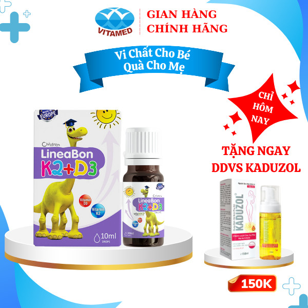 Lineabon - Vitamin D3 K2 Tinh Khiết Giúp Bé Ngủ Ngon, Cao Lớn [Hàng Chính Hãng] tặng ddvs kaduzol