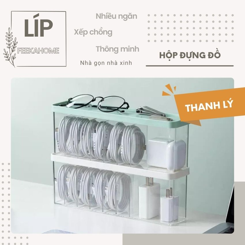Hộp đựng cáp sạc đa năng 6 ngăn FEEKA siêu tiện dụng, hộp đựng phụ kiện điện thoại xếp chồng nhựa cao cấp