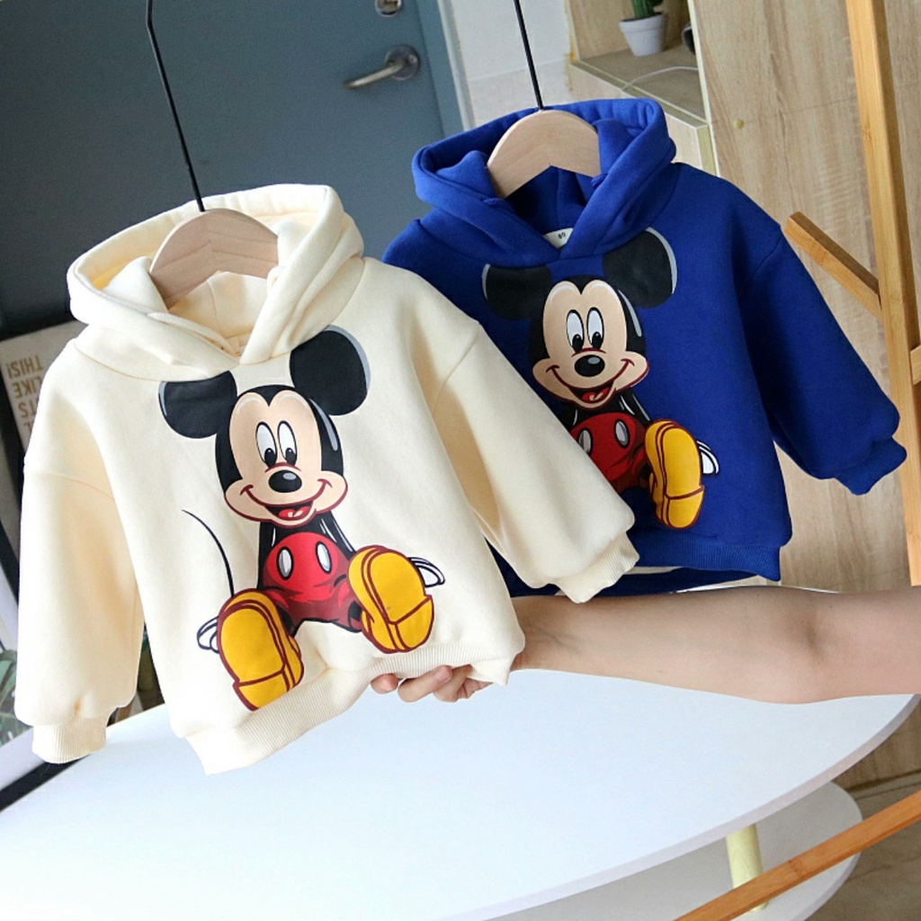 Áo nỉ hoodie bé trai bé gái chất vải nỉ bông dày dặn in hình mickey cho bé 6-30kg