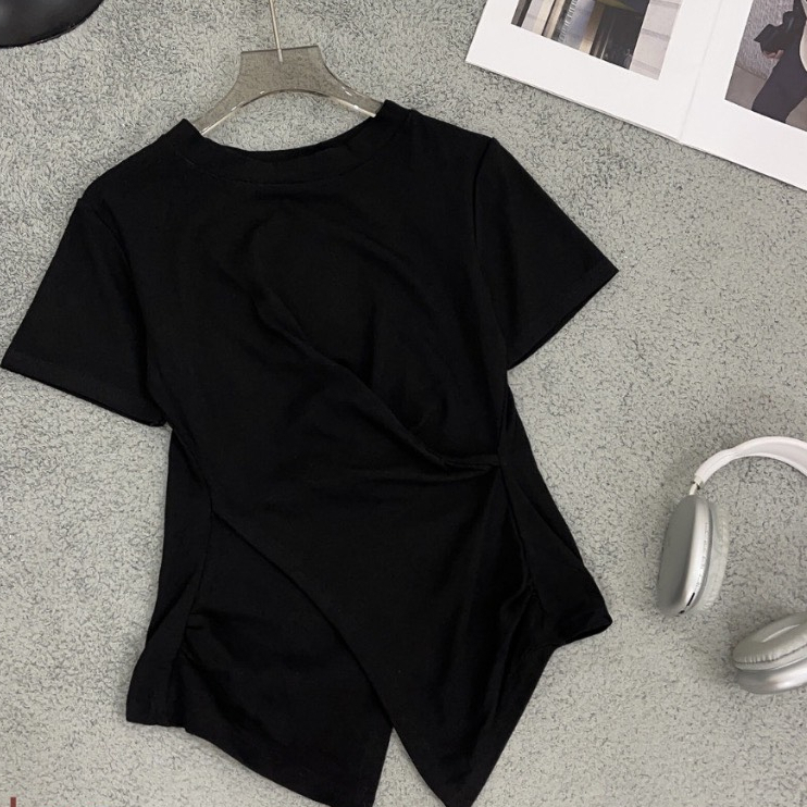 Áo thun nữ cổ tròn trơn nhúm eo vạt chéo thương hiệu Xavia AT 01