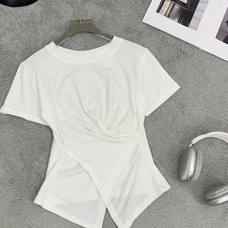 Áo thun nữ cổ tròn trơn nhúm eo vạt chéo thương hiệu Xavia AT 01