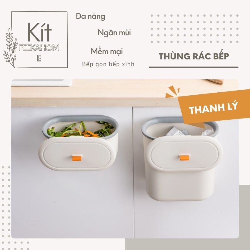 Thùng đựng rác nhà bếp treo cửa FEEKA có nắp sang trọng, thùng rác treo tủ bếp mini cỡ lớn nhỏ dễ thương