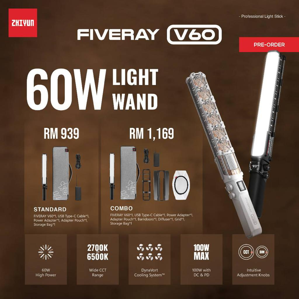 Đèn LED ZHIYUN Fiveray V60 2700K~6500K  TLCI: ≥98  CRI:≥96 60W - Hàng chính hãng