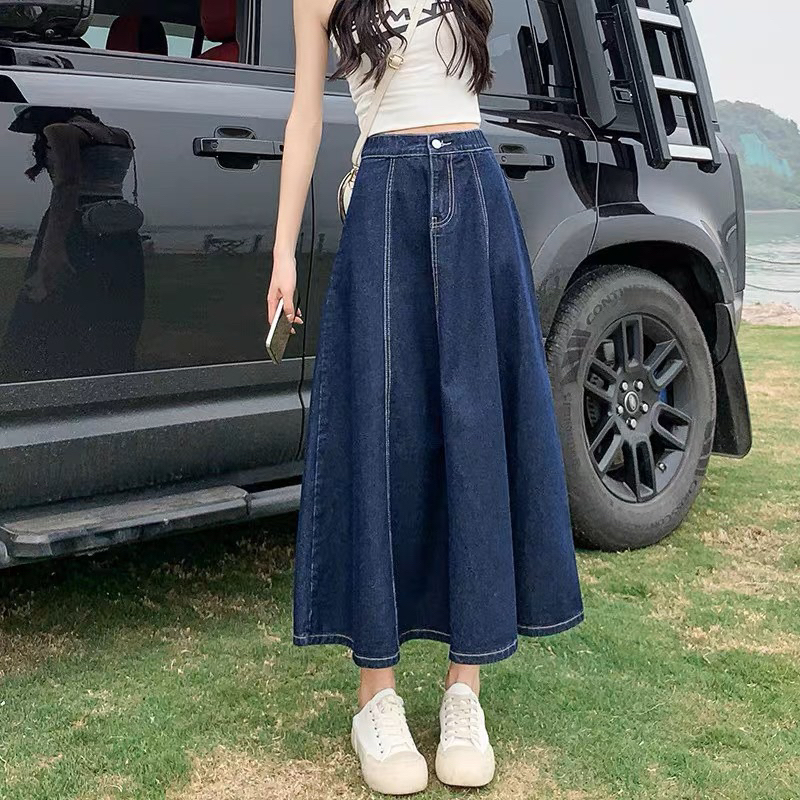 Chân Váy Jeans Dáng Xoè Lưng Cao Chân Váy Demin Xoè Phong Cách Hàn Quốc