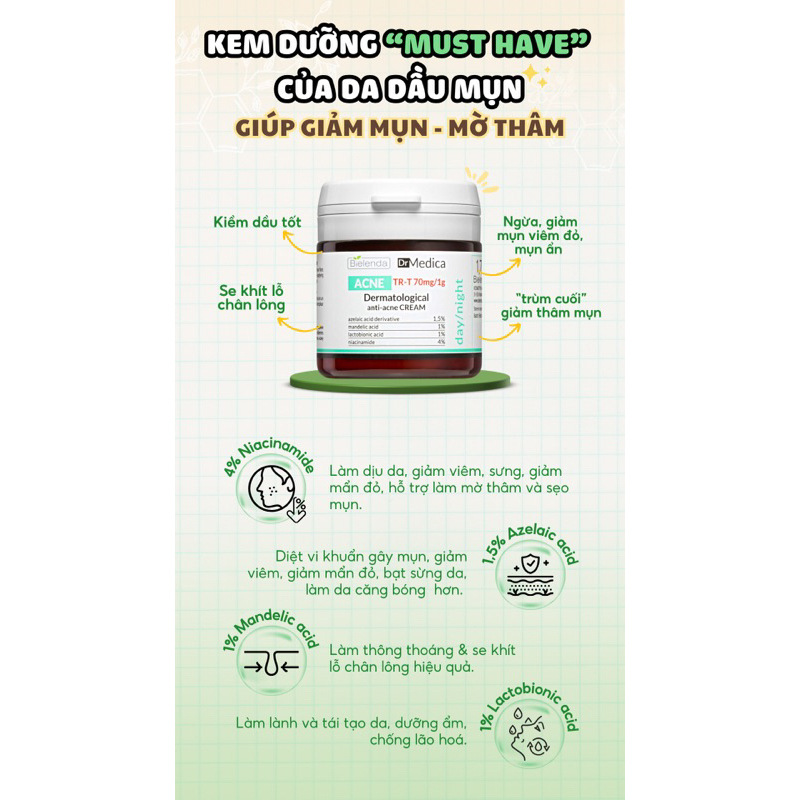 Kem dưỡng Bielenda Dr. Medica Anti-acne Dermatological Hỗ Trợ Giảm Mụn Thâm Mụn 50ml