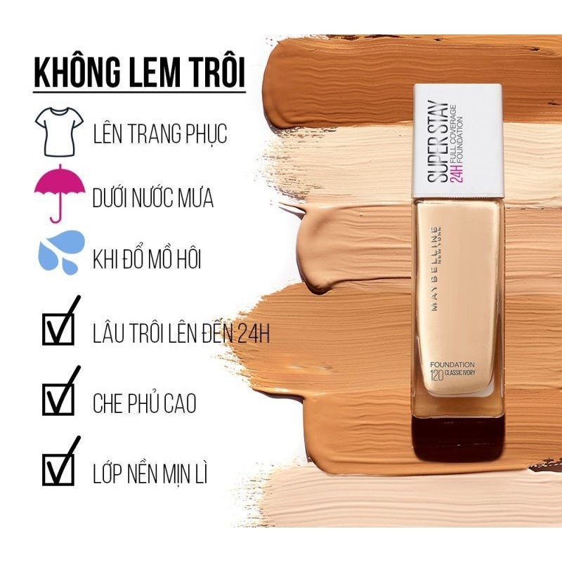 Kem nền lâu trôi che phủ cao SuperStsay Foundation Maybelline 30ml