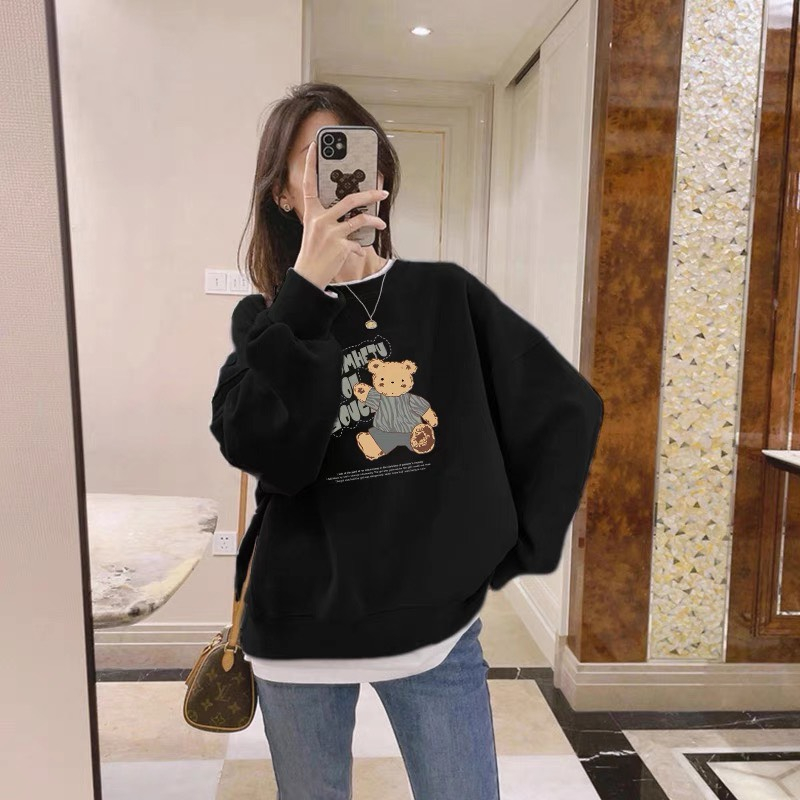 Áo sweater nỉ bông NAVY dài tay nam nữ mùa đông, nỉ cổ tròn dáng rộng thời trang Ulzzang Deliz Chou Chou
