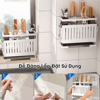 Ống Đựng Đũa Kệ Đựng Đũa Thìa Inox Kệ Nhà Bếp Thông Minh 3 ngăn tiện ích
