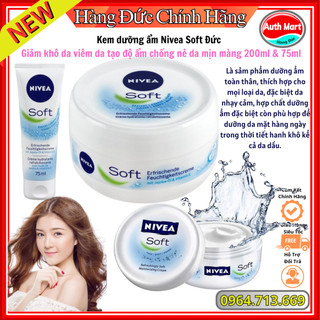 Kem dưỡng ẩm Nivea Soft Đức  giảm khô da viêm da tạo độ ẩm chống nẻ da mịn màng 200ml & 75ml