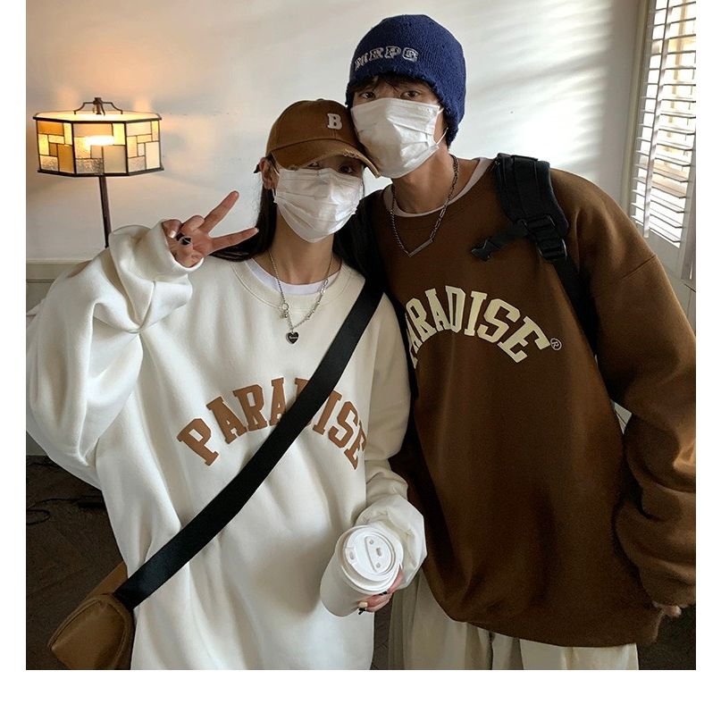 Áo nỉ nam nữ mặc đôi Deliz thời trang thu đông sweater mặc đôi dày ấm dáng rộng thời trang Chou Chou