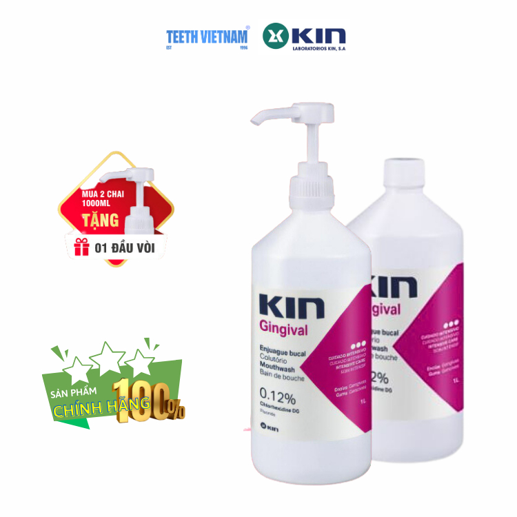 Nước Súc Miệng Kin Gingival 1000ML, Ngăn Ngừa Viêm Nướu Nha Chu, Hôi Miệng, Chảy Máu Chân Răng