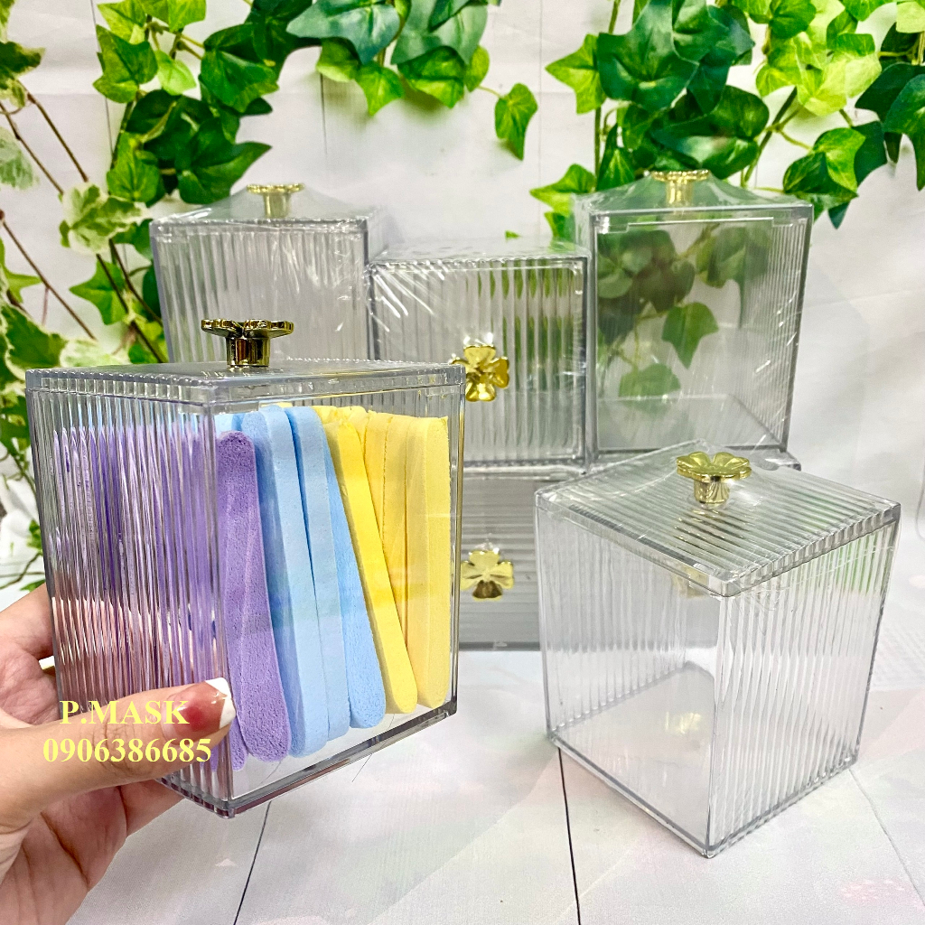 HỘP ĐA NĂNG TRONG SUỐT ĐỰNG BÔNG TẨY TRANG / TĂM BÔNG / MỸ PHẨM có nắp đậy P022 tiện lợi