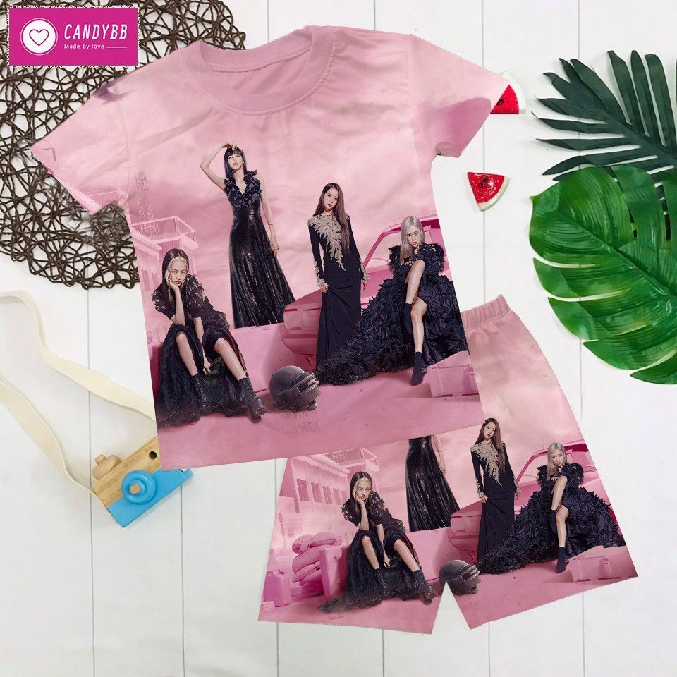 Bộ thun lạnh ngắn cổ tròn BlackPink, đồ bộ mặc nhà Black Pink cho bé gái, có size 10kg - 60kg