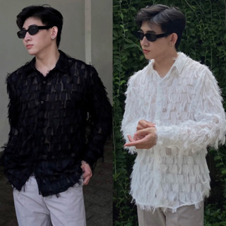  Áo Sơ Mi Phối Lông Vũ Tay Dài Unisex Phù hợp đi Đám Tiệc Sự Kiện Mr Smile 99 Shop SM108 