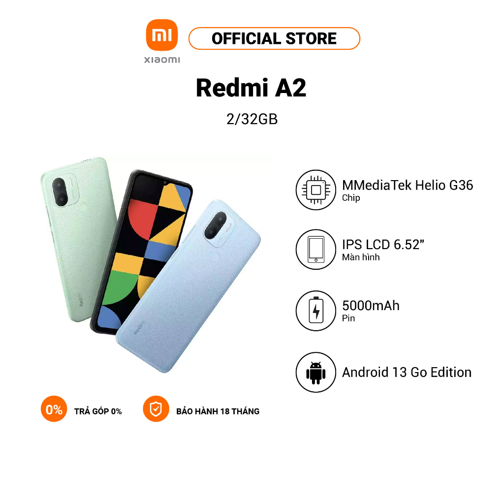 Điện thoại Xiaomi Redmi A2 | IPS LCD 6.52" HD+| MediaTek Helio G36| 5000 mAh