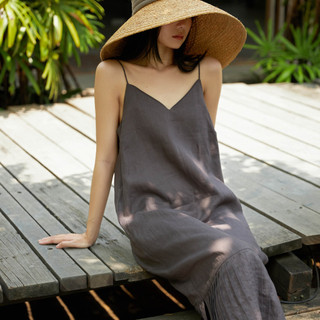 TimTay Đầm Dây Xếp Ly Vạt Cong 100% Linen - Đầm Dây Vỏ Khoai - SP002803