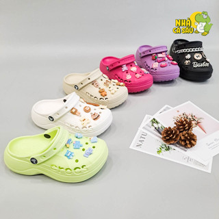 Dép cross classic baya crush clogs high 5cm tặng kèm 10 jibbitz 3D, dép cross đế cao nam nữ đế bánh mỳ - Nhà Cá Sấu