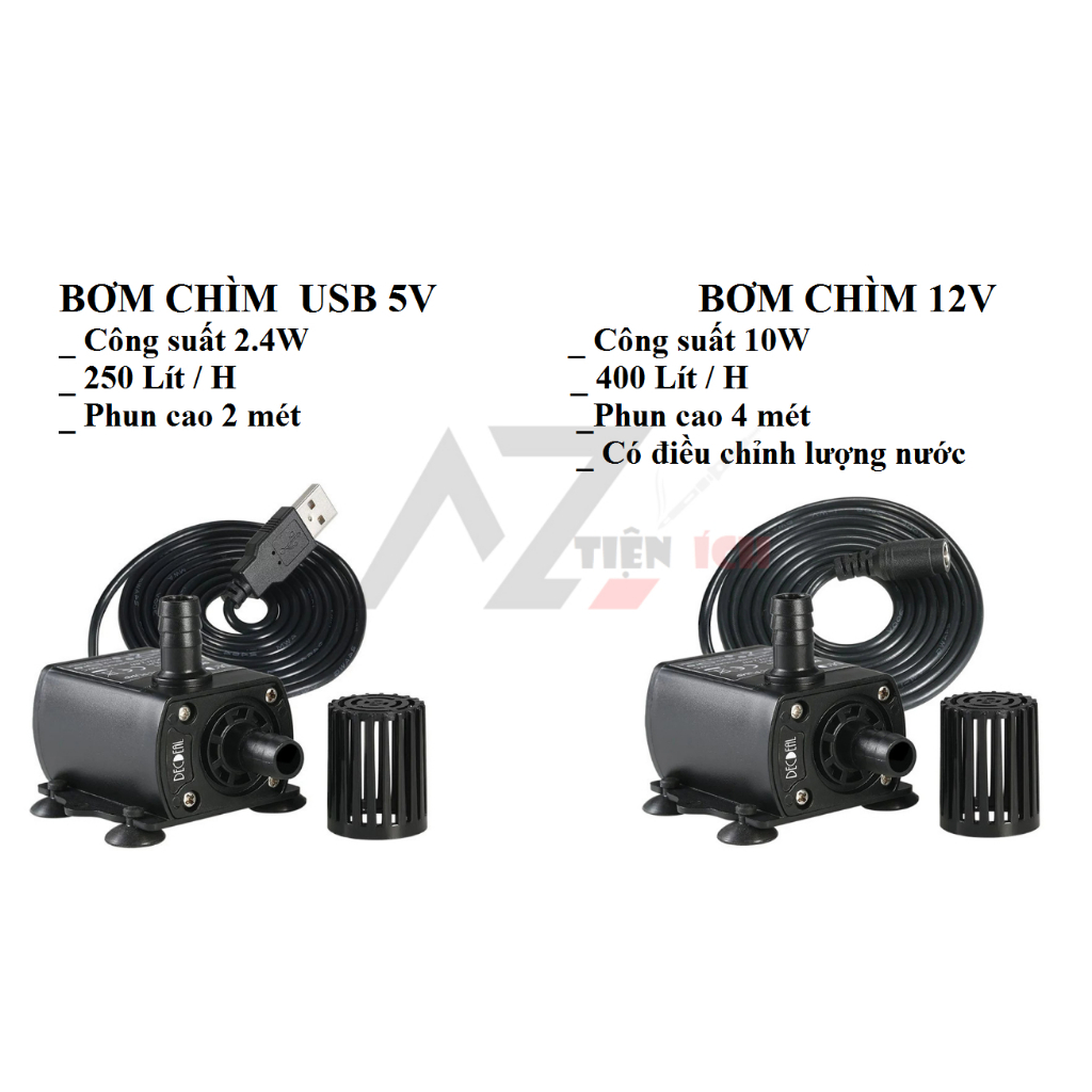 BƠM MINI 5V - 12V USB KHÔNG CHỔI THAN - BƠM CHÌM HỒ CÁ - THUỶ SINH