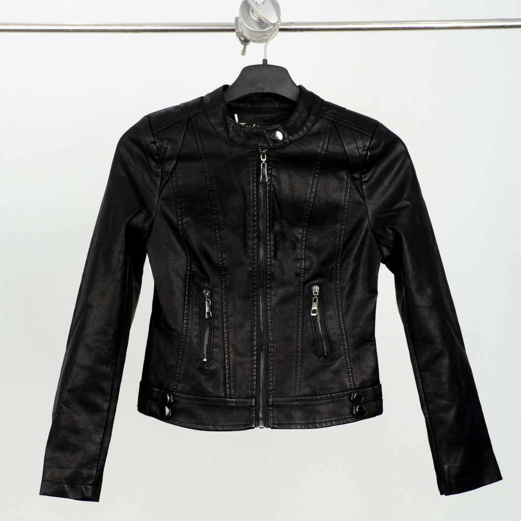 Áo da nữ LYB khóa kéo cổ tròn phong cách hàn quốc cá tính - đen 9811