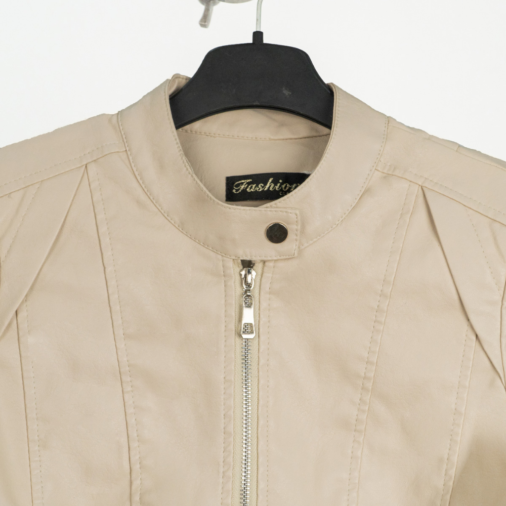 Áo da nữ LYB khóa kéo cổ tròn phong cách hàn quốc cá tính - kem 9811 | BigBuy360 - bigbuy360.vn