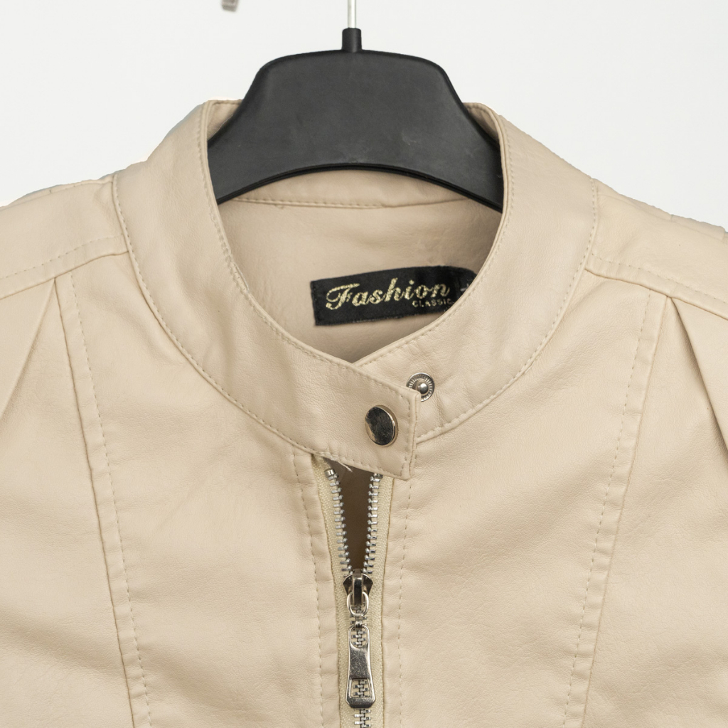 Áo da nữ LYB khóa kéo cổ tròn phong cách hàn quốc cá tính - kem 9811 | BigBuy360 - bigbuy360.vn