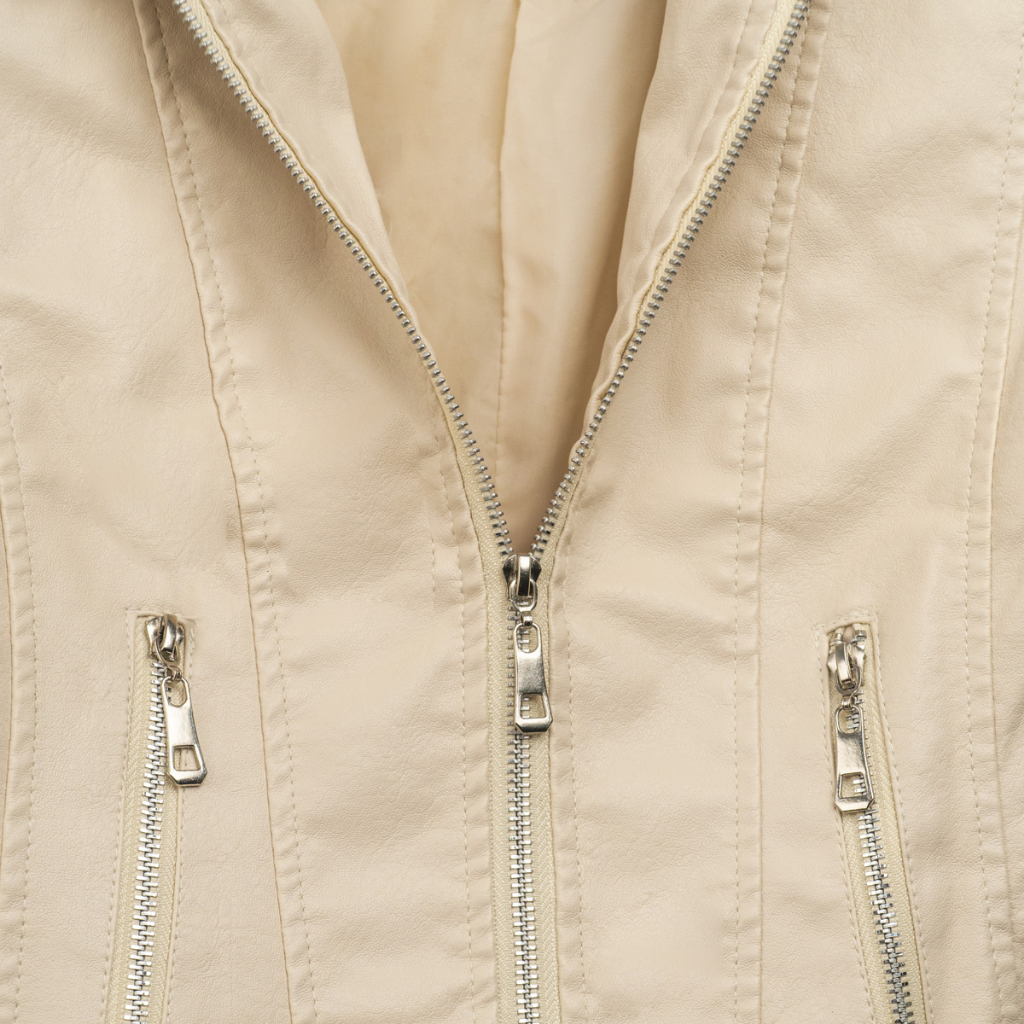 Áo da nữ LYB khóa kéo cổ tròn phong cách hàn quốc cá tính - kem 9811 | BigBuy360 - bigbuy360.vn