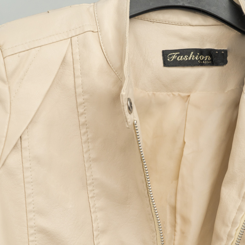 Áo da nữ LYB khóa kéo cổ tròn phong cách hàn quốc cá tính - kem 9811 | BigBuy360 - bigbuy360.vn