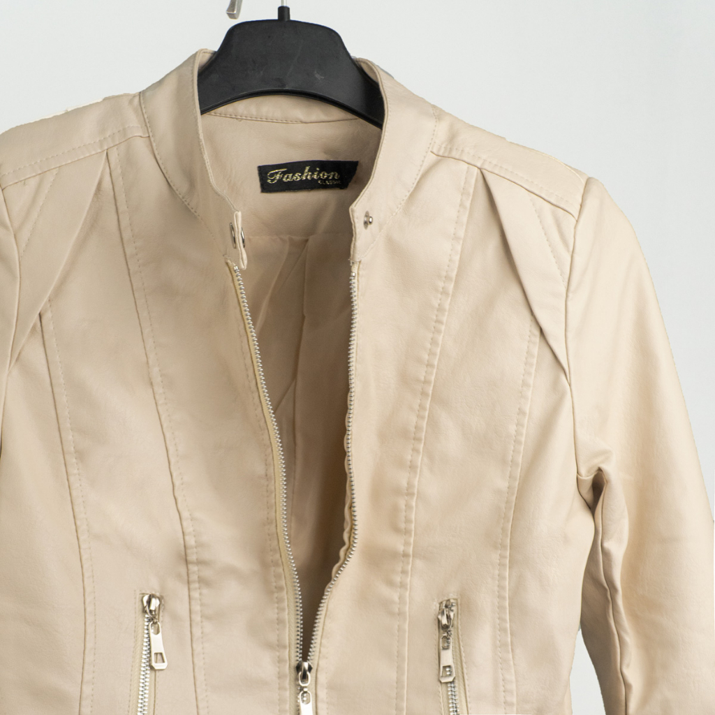 Áo da nữ LYB khóa kéo cổ tròn phong cách hàn quốc cá tính - kem 9811 | BigBuy360 - bigbuy360.vn