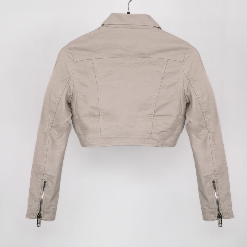 Áo da nữ croptop LYB khoá kéo chéo phong cách năng động trẻ trung - kem 1198 | BigBuy360 - bigbuy360.vn