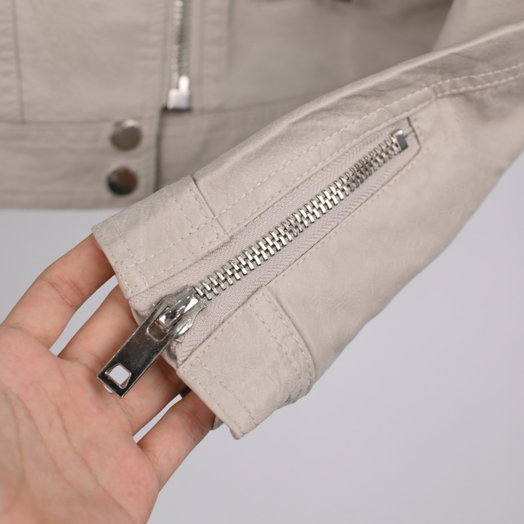 Áo da nữ croptop LYB khoá kéo chéo phong cách năng động trẻ trung - kem 1198 | BigBuy360 - bigbuy360.vn