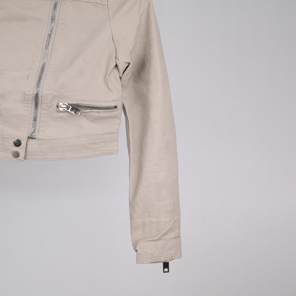 Áo da nữ croptop LYB khoá kéo chéo phong cách năng động trẻ trung - kem 1198 | BigBuy360 - bigbuy360.vn