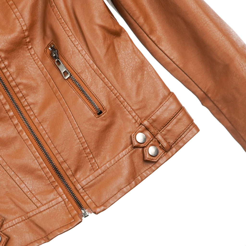 Áo da nữ LYB khóa kéo cổ tròn phong cách hàn quốc cá tính - nâu 9811 | BigBuy360 - bigbuy360.vn