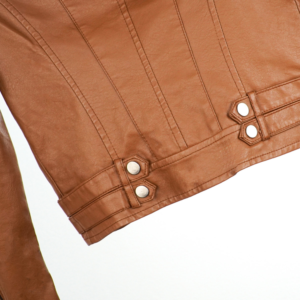 Áo da nữ LYB khóa kéo cổ tròn phong cách hàn quốc cá tính - nâu 9811 | BigBuy360 - bigbuy360.vn