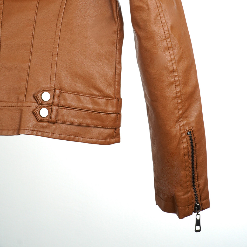 Áo da nữ LYB khóa kéo cổ tròn phong cách hàn quốc cá tính - nâu 9811 | BigBuy360 - bigbuy360.vn