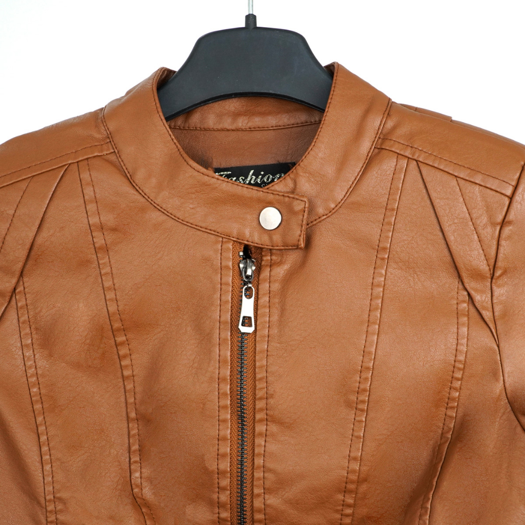 Áo da nữ LYB khóa kéo cổ tròn phong cách hàn quốc cá tính - nâu 9811 | BigBuy360 - bigbuy360.vn