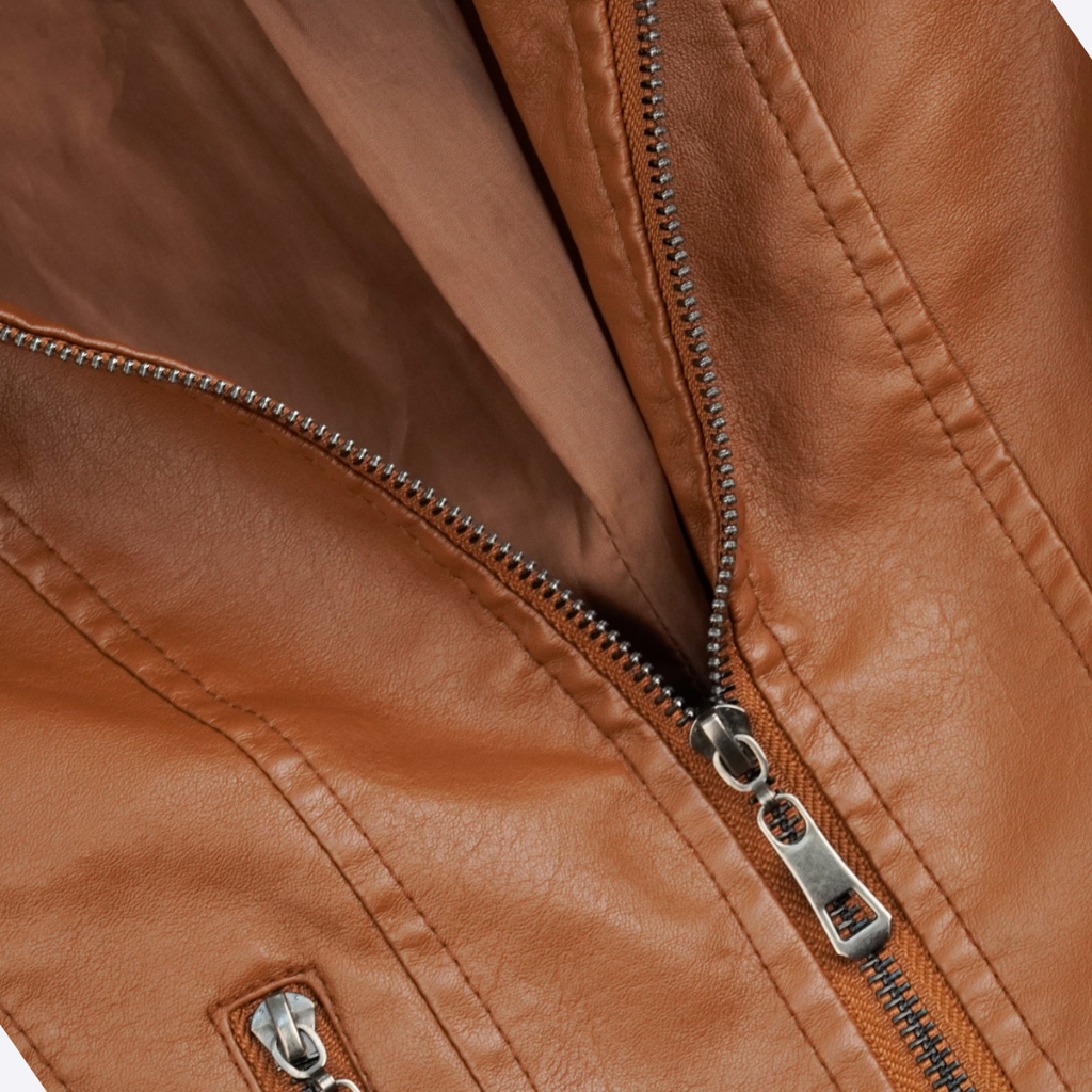 Áo da nữ LYB khóa kéo cổ tròn phong cách hàn quốc cá tính - nâu 9811 | BigBuy360 - bigbuy360.vn