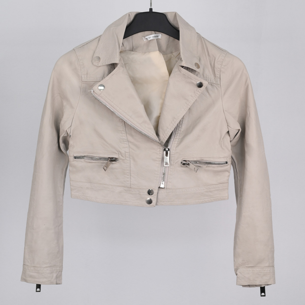 Áo da nữ croptop LYB khoá kéo chéo phong cách năng động trẻ trung - kem 1198