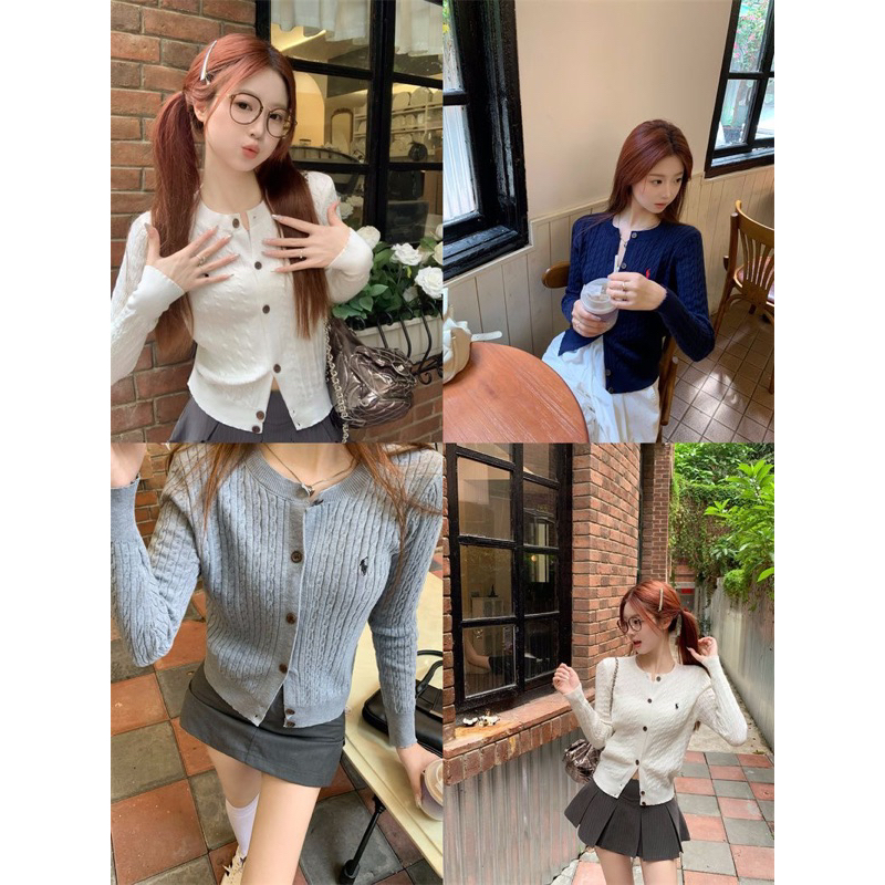 Áo khoác len cardigan retro vặn thừng form ngắn thời trang Thu đông 2023